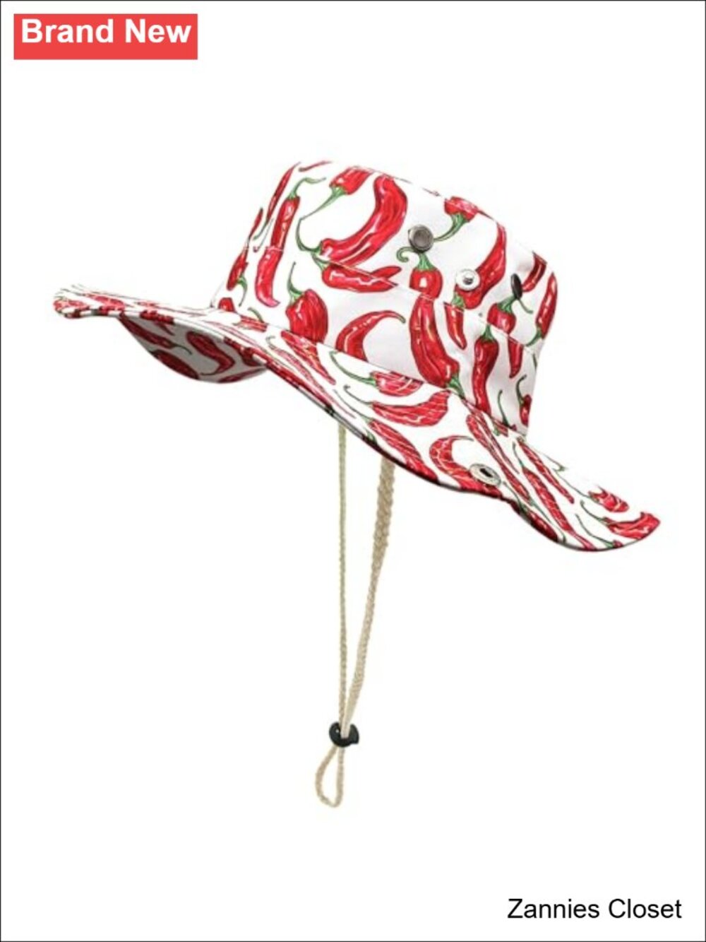 🤠 Reversible Chili Pepper Print Bucket Hat Wide Brim Sun Hat Cotton Polyester